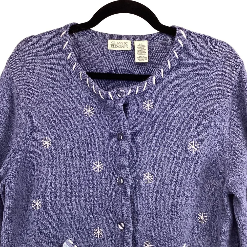 Classic‎ Elements Christmas Holiday Winter Cardigan Sweater Size Large Snowflake